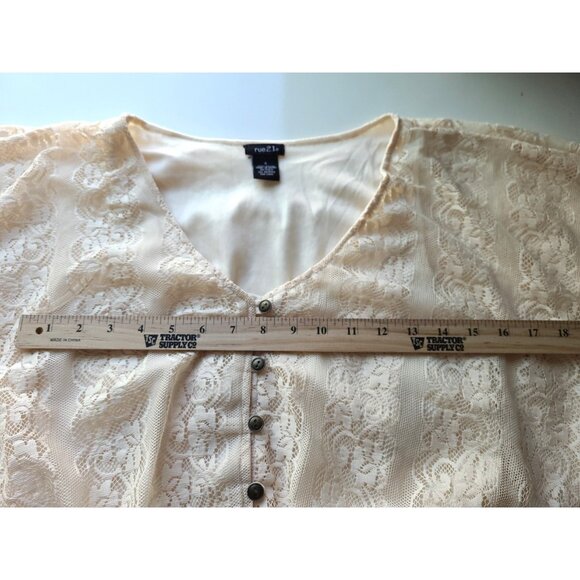 Womens Lace Smocked Waist Wide Sleeve Top Size S Ivory Peasant Cottagecore - Picture 6 of 9